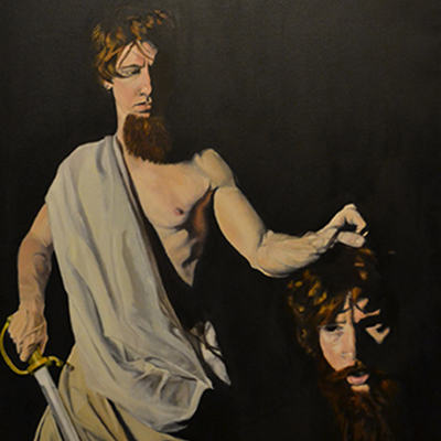 Jason Hanna, self portrait as David and Goliath